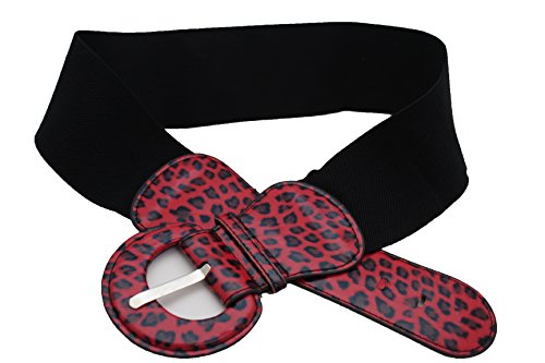 Women Hip Hop Fashion Elastic Belt Red Animal Print Leopard Cheetah M L3
