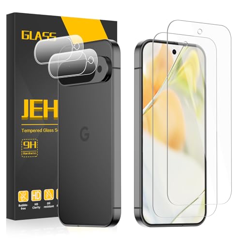 Image of 2 Pack Screen Protector for Google Pixel 9 with 2 Pack Camera Lens Protector, 9H Tempered Glass, Fingerprint Unlocking, Bubble Free
