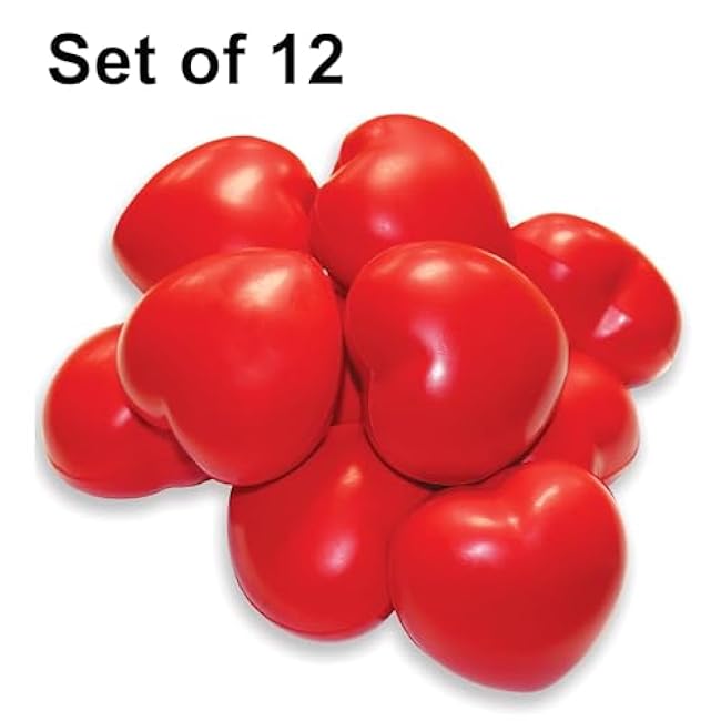 Rehabilitation Advantage 12-Pack Firm Red Heart Shaped Hand Exercisers. Grip Strength Therapy, Stress and Recovery Aid.