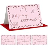 JarThenaAMCS 14 Pack Weeding Bridesmaid Proposal Cards with Envelopes Stickers Invitation Cards Pink Will You Be My Bridesmaid Blank Invites for Wedding Party Supplies, 4 x 6 Inch
