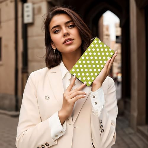 Olive Polka Dot Print Wallet Women Men, Long PU Leather Wallets for Women, Cute Womens Travel Wallet Purse Pouch with Zipper Pocket 6