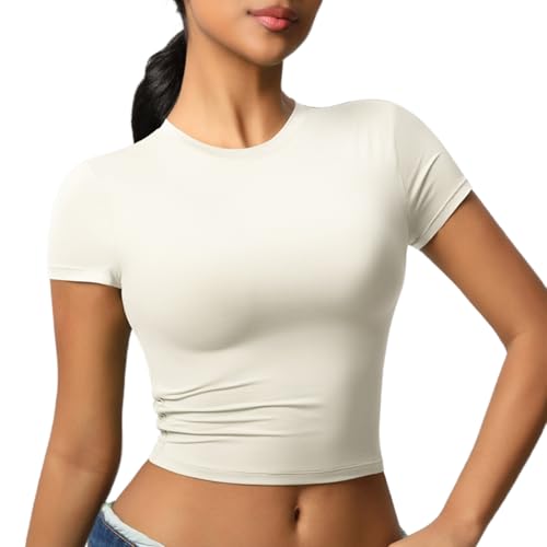 JTSONN Camiseta Deportiva de Manga Corta para Mujer Transpirable Camisa Funcional Camiseta para Correr Camisa de Compresión Cuello Redondo Yoga Fitness Workout Gym Running Crop Top
