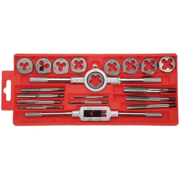 HARFINGTON 20pcs Metric Tap And Die Set M3-M12 Rethreading Tapping Tools Kit Screw Thread Taps Dies Wrench Handle Stock Holder With Storage Case For Male & Female Threading