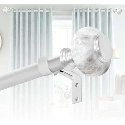 Sliver Curtain Rod for Windows 36 to 88 Inches(3-7.3ft): 1 inch Diameter Adjustable Curtain Rod - Heavy Duty sliver Curtain Rod with Marble Grain Finials Cover