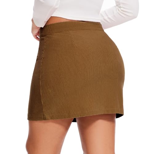 Womens Vintage High Waist Button Corduroy A-line Skirt Bodycon Mini Pencil Skirt with Pockets2