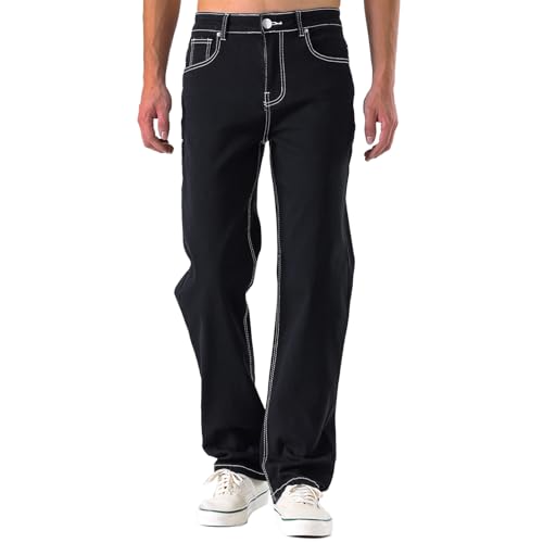 Mens Stretch Jeans Relaxed Fit Straight Leg Work Jeans Light Washed Classic 5 Pocket Denim Pants Slim Fit