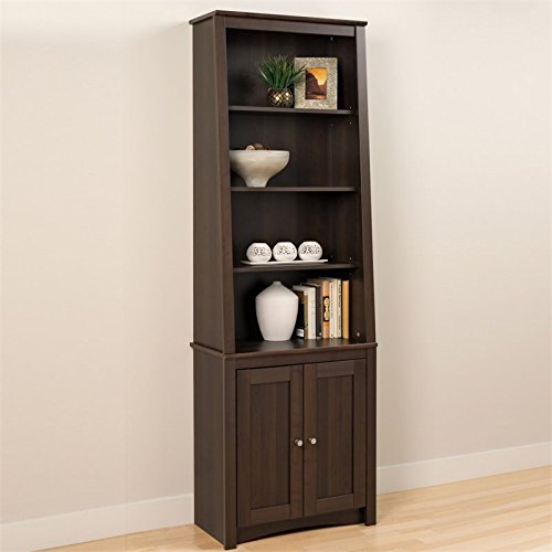 Prepac Espresso Tall Slant-Back Bookcase With 2 Shaker Doors #TOP1