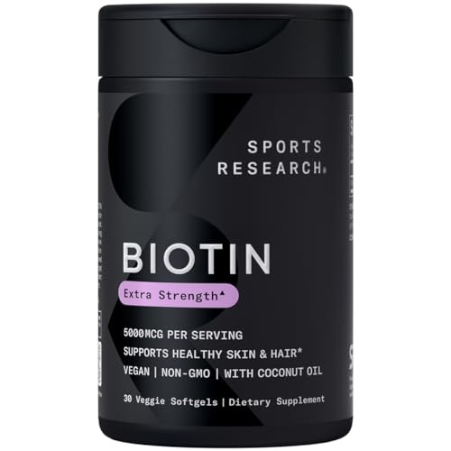 Sports Research FG113A Vegan Biotin 5000Mcg With Organic Coconut Oil | Extra Strength Biotin Vitamin B7 Supplement For Hair & Skin Support | Non-Gmo Verified, Soy Free cover