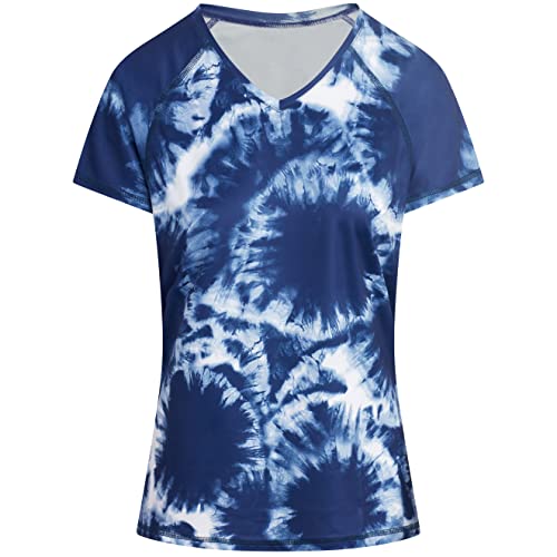Kanu Surf Women's Standard UPF 50+ Short Sleeved Active Swim Shirt Rashguard & Workout Top, Beach Girl Navy, Medium Cover