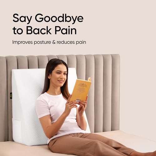 Image of Frido Ultimate Wedge Plus Max Cushion | Extra-Large Back Support Pillow for Bed with Side Pockets | Wedge Pillow for Neck & Back Pain Relief, Acid Reflux | Triangle Cushion with Carry Handle- White