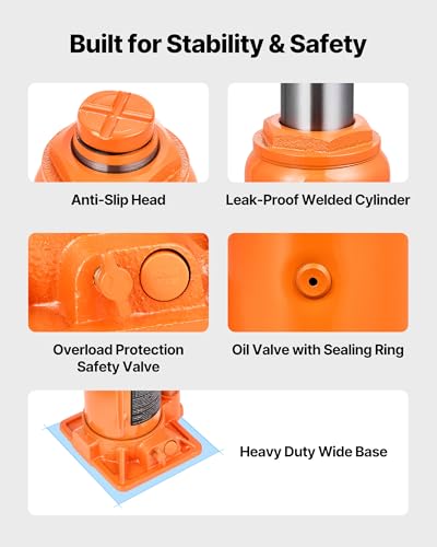 Image of VEVOR Hydraulic Bottle Jack, 12 Ton /24000 lbs All Welded Car Hydraulic Jack, Features 7.5-14 in Lifting Range & 3-Section Long Handle, for Pickup Truck, Truck, RV, Auto Repair Industrial Engineering