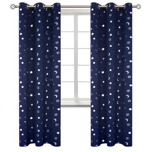 Image of BGment Kids Curtains for Bedroom 84 Inch Length 2 Panels Set, Star and Moon Blackout Curtains for Boys Room Decor, Nursery Thermal Insulated Room Darkening Curtains with Grommet, 38 Wide, Navy Blue