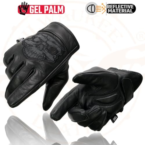 Milwaukee Leather MG7570-BLACK Men'S Black Leather ‘Reflective Skull’ Motorcycle Hand Gloves W/Gel Padded Palm Mg7570 thumb #8