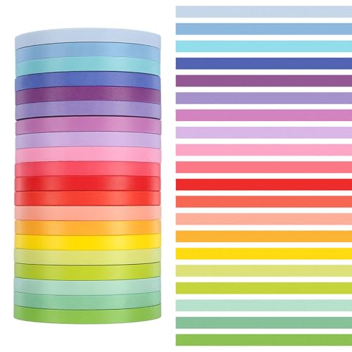 Skrfren 20 Rolls Washi Tape Set 5mm Rainbow Pastel Colors Thin Decorative Masking Tape Assorted Colorful Skinny Craft Tapes Aesthetic Set for Journal Planner DIY Scrapbooking Gift Wrapping
