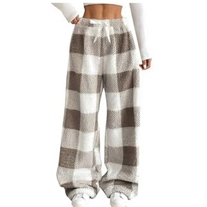 Damen Pyjama Hosen Flanell Schlafanzughose Lang Fleecehose Haushose Karierte Pyjamahose Bequeme Thermohose Kuschelig Kuschelhose Flauschig Sporthose mit Kordelzug Home Casual Winter Warme Plüschhose