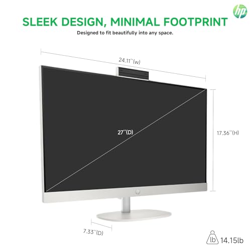 Image of HP All in One Desktop Computer 27 Inch, AMD Ryzen 5 7520U, AMD Radeon Graphics, FHD (1920 x 1080) Anti-Glare Touchscreen, Wi-Fi 6, Windows 11 Pro, Headphone and Mouse Accessory Kit
