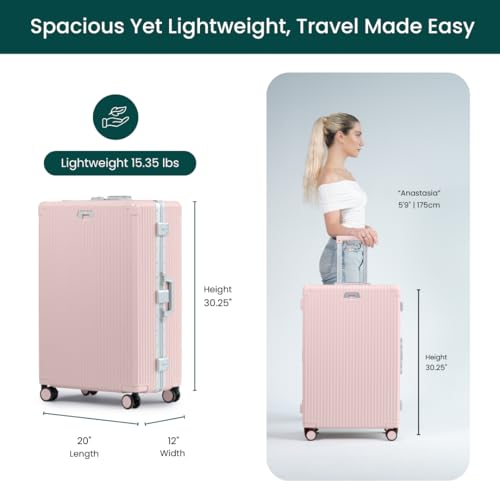 Image of Nobl Travel Zipperless Check In Suitcase - Aluminum Frame, Check In luggage 30.2x20x12 Airline Approved by Noble Travel - Unbreakable Polycarbonate Shell - Dual TSA Locks, 360 Spinner Wheels - Blush
