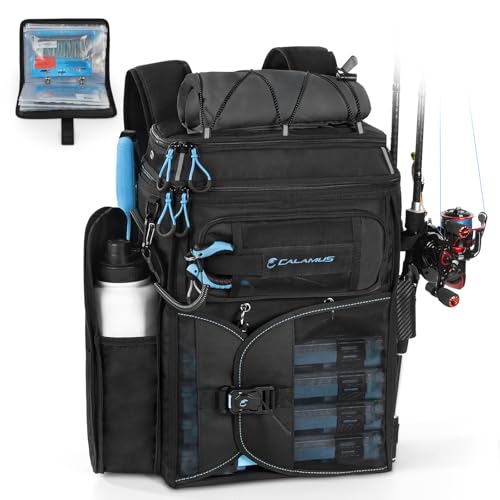 Calamus GearMaster Tackle Backpack with Bait Binder Large Lightweight Water-Resistant Fishing Bag Rod Holders Food Storage