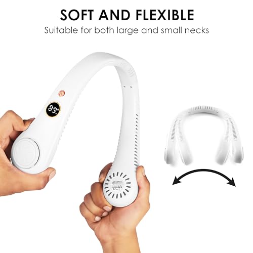 Image of Gesto Portable Neck Fan Rechargeable - Hands-Free Neck Fan for Summer With 1500 mAh Battery & Display | 5-Speed 360 Airflow, USB Charging Personal Fan for Home, Kitchen, Gym, Travel, Running -White