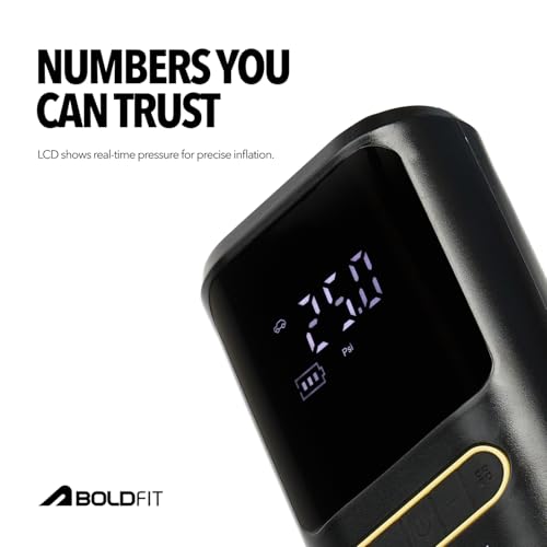 Image of Boldfit Tyre Inflator for Car Portable Digital Air Pump for Car Bike Tyres Upto 150 Psi 2000mAh*2 Battery Cars Air Pump for Tyres Rechargeable with C Type, USB Port, Led Flash 6 Months Warranty