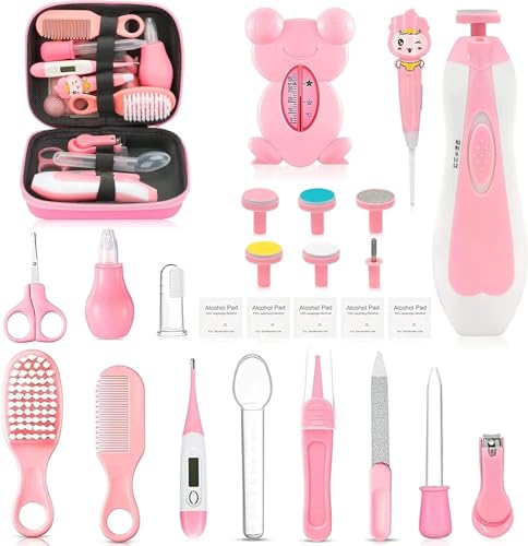 Image of Baby Healthcare and Grooming Kit, 26 in 1 Portable Baby Safety Care Set with Hair Brush Comb Nasal Aspirator Electric Nail Trimmer Set Baby Essentials kit for Newborn Boys Girls (Pink)