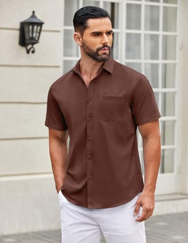 Image of COOFANDY Mens Short Sleeve Casual Button Down Shirts Summer Untucked Dress Shirts with Pocket