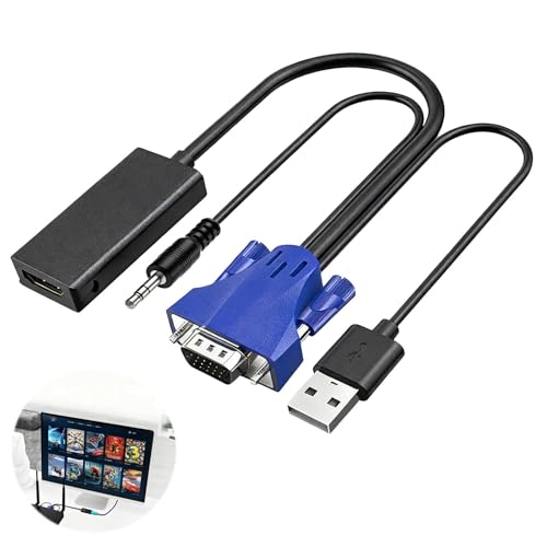 Sylkeov Adaptador VGA a HDMI con Audio 1080P   Convertidor VGA a HDMI para PC y Laptop a Monitor o TV, Soporte de Audio y Alimentación USB, Compatible con Proyectores y HDTV