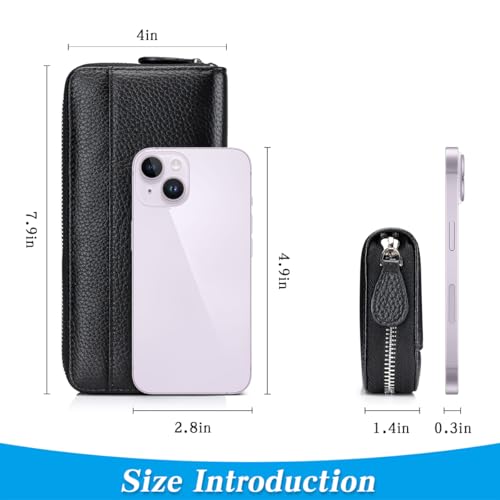 Large Capacity wallets for women RFID Blocking Leather Long Zipper Clutch Wallet with 18 Card Slots & coin Pocket,Black3