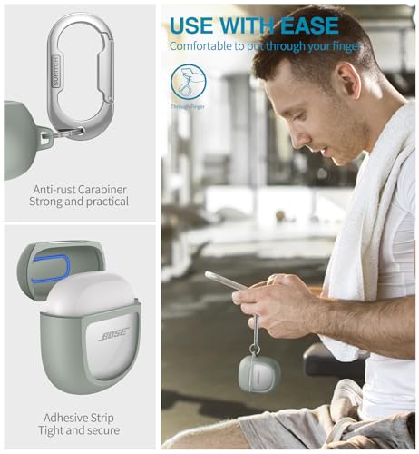 Image of SURITCH Protective Cases for Bose QuietComfort Earbuds II 2022 / QuietComfort Ultra /Ultra Earbuds 2nd Gen, Shockproof Case Cover for Bose QC ii 2 & Ultra Case Accessories with Carabiner, Green