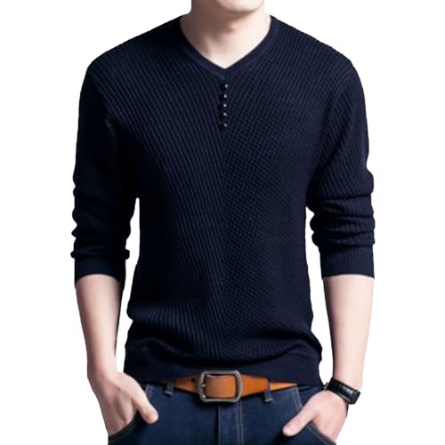Men's Solid V Neck Knitted Pullover Casual Long Sleeve Male Knit Sweater Slim Fit Wool Knits Sweaters