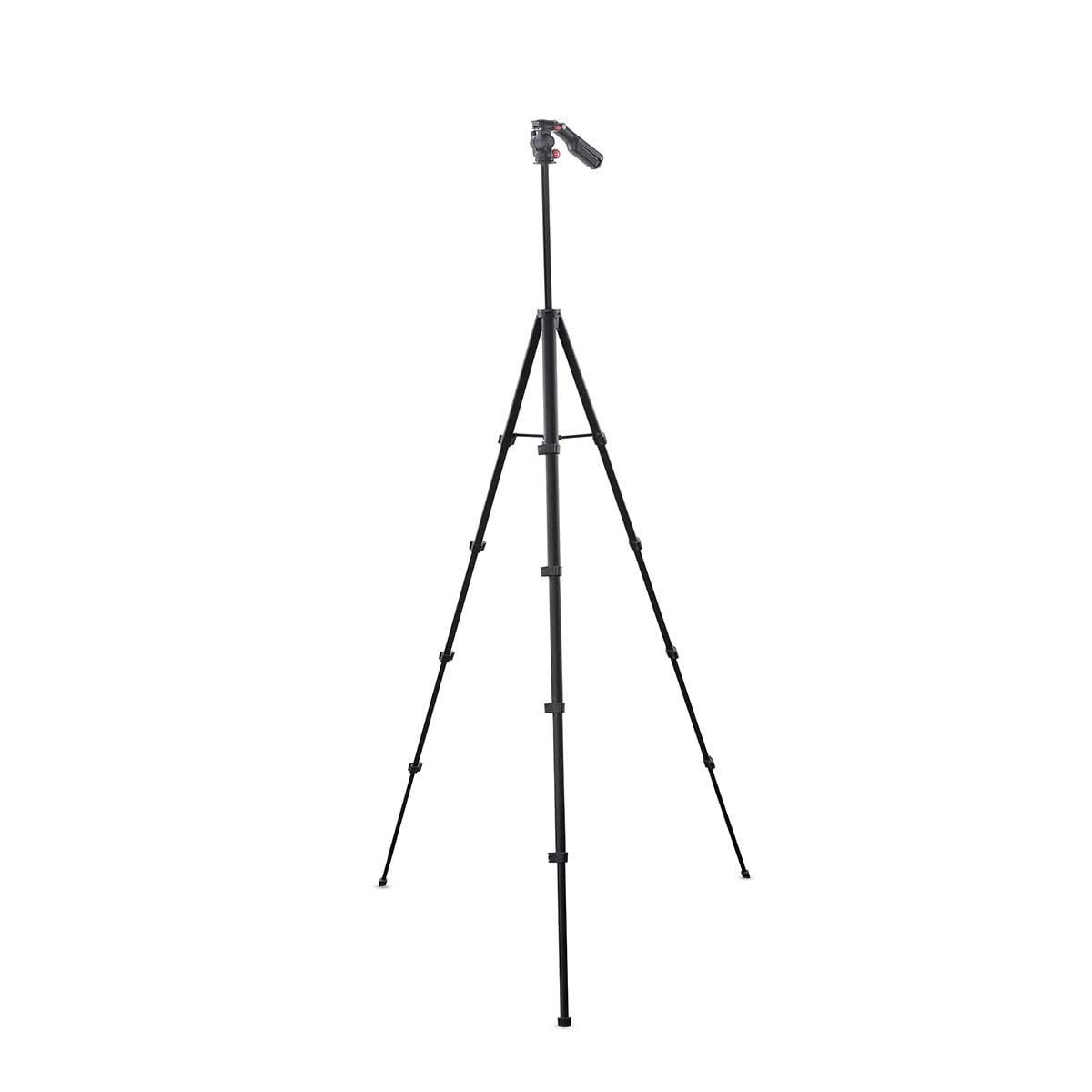 Nedis Trépied de Voyage léger pour Appareil Photo et Smartphone, Hauteur réglable de 160 cm, tête panoramique et inclinable, Support de téléphone et Sac de Transport Inclus, Noir
