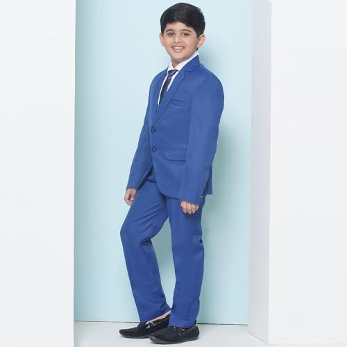 Image of AJ DEZINES Kids 5 Piece Solid Cotton Blend Coat Pant Suit Set For Boys