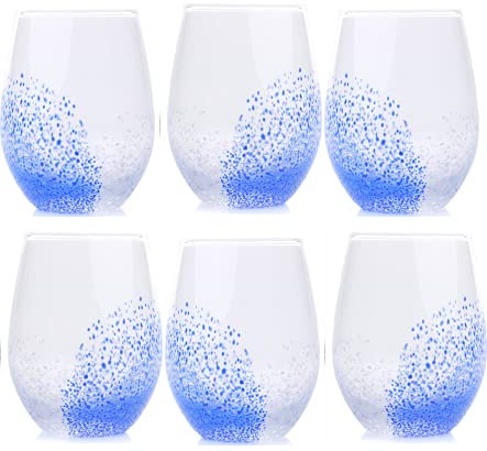 IMPULSE! Tierra Set of 6 Blue Glassware - Versatile for Cocktails, Margaritas, Gin Tonic, Bar Set, Durable Glass, Refreshing Beverages, Fruit Punch, Smoothie, 17 oz Capacity, 2.75 x 4.75 inches