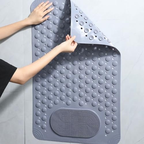 Image of Homecloud Anti Skid Mat for Bathroom Floor Shower mats for Bathroom Anti Slip with Foot Scrubber Bath mat Anti Slip with Suction Cups & Drain Holes (69x35 Cm) (Grey)