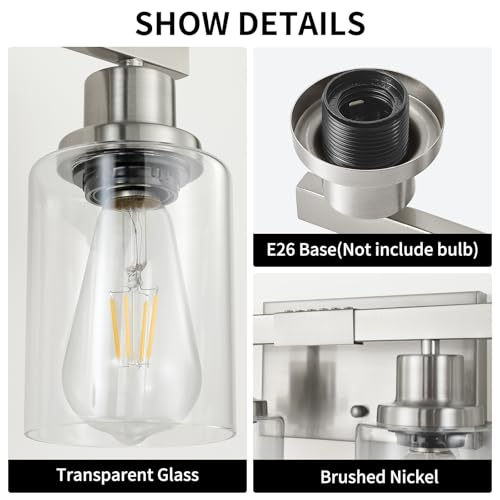 Image of Bathroom Vanity Light, 6-Light Nickel Modern Matte Wall Sconce Lighting with Clear Glass Shade, Wall Lights,Bath Vintage Wall Mounted Lamps for Mirror Bedroom Living Room