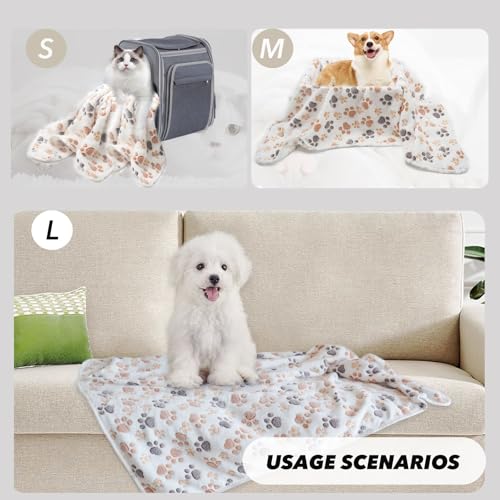 Image of 1 Pack 3 Puppy Dog Blankets Super Soft Warm Sleep Mat Fluffy Premium Fleece Pet Blanket Flannel Throw for Dog Puppy Cat - White Paw Print Large(40 inchx30 inch)