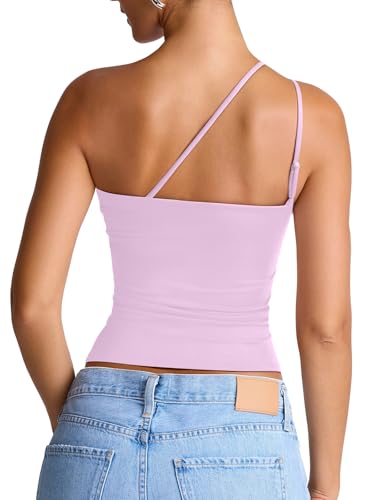 REORIA Off the Shoulder Tops for Women Summer Sleeveless Sexy Going Out Tank One Shoulder Top 2026 Trendy Clothes Pink X-Large — view 2