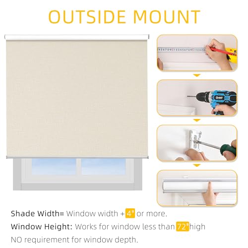 ChrisDowa Cordless 100% Blackout Roller Shade, with Striped Jacquard, Thermal Insulated, UV Protection Fabric, Total Blackout Blinds for Window, French Doors, Home and Office. Beige, 48" W x 72" H by ChrisDowa - Image 5
