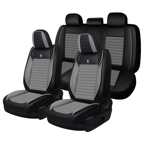 Car Seat Cover for Honda Civic 2003-2026 Full Coverage Nappa Leather Car Seat Protector, Fashion Anti-Slip Waterproof Breathable Easy to Install, Auto Interior Accessories(5 Seats Standard,Black&Gray)