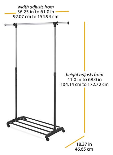 Whitmor Deluxe Adjustable Garment Rack - Rolling Clothes Organizer - Black And Chrome #TOP6