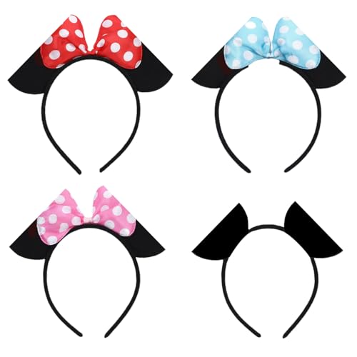 GWAWG Lot de 4 serre-têtes à oreilles de Mickey Mouse, accessoire original pour fêtes, anniversaires, cosplay, pour adultes/enfants