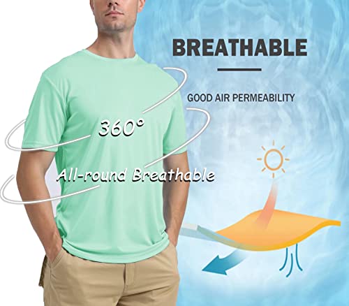 Biylaclesen Short Sleeve Fishing Shirts For Men Upf 50+ Sun Protection Shirts Outdoor Athletic Workout T-Shirts Breathable Shirts Mint Green #TOP2