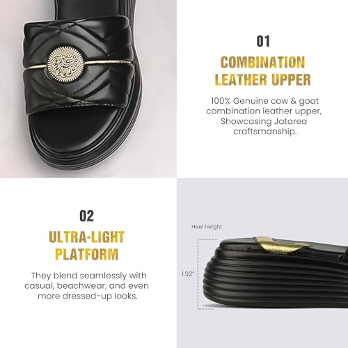JATAREA Platform Women Sandal - Round Open-Toe Leather Summer Sandals for Women4