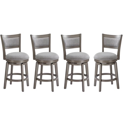 Comparison: Best Stool Height For 36 Inch Counter 7 PrimeZone Swivel Bar Stools Set of 4, 24 Inch Counter Height Barstools, High Back Bar Stool with Solid Wood Legs & Wrap-Around Footrest, Counter Stools for Kitchen Island, Pub, Grey