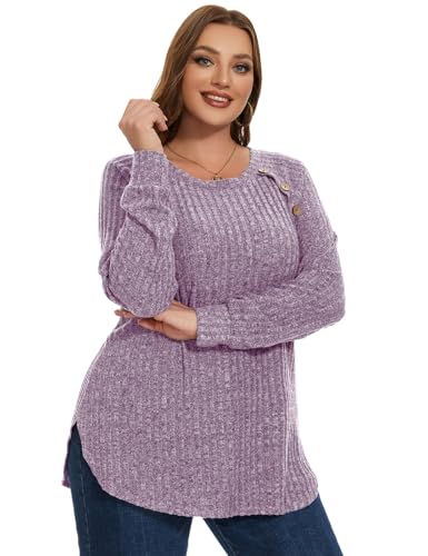 MONNURO Women's Plus Size Tunic Sweaters - Casual Long Sleeve Button-Down Shirt for Leggings2