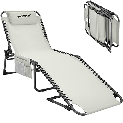 #WEJOY 5-Positionen, verstellbar, zusammenklappbar, für Strand, tragbarer Loungesessel für Sonnenbaden, Bräunung, Pool, Terrasse, Rasen, Camping, Liegestuhl mit Kissen, Grau Cover