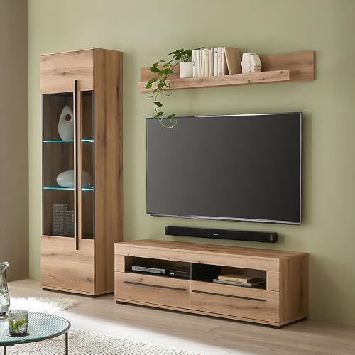 Wohnwand Wohnzimmer-Set 3-teilig mit Vitrine, Lowboard & Wandregal inkl. LED Beleuchtung Wohnwand Wohnzimmer-Set 3-teilig mit Vitrine, Lowboard & Wandregal inkl. LED Beleuchtung