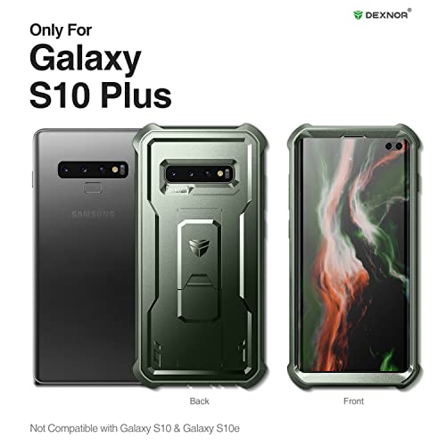Image of Dexnor for Samsung Galaxy S10+ Plus Case, [Built in Screen Protector and Kickstand] Heavy Duty Military Grade Protection Shockproof Protective Cover for Samsung Galaxy S10 Plus Green