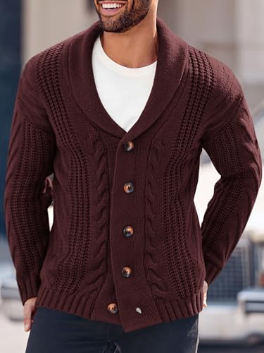 Image of Karlywindow Mens Cardigan Sweater Cable Knit Shawl Collar Cardigans