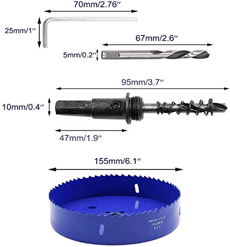Image of Luomorgo 6 1 /8 inch Hole Saw, 155mm, 1 1 /4 inch Cutting Depth | HSS Bi-Metal, Hex Shank Drill Bit Adapter, For Wood Cornhole Boards Plastic Drywall Fiberboard